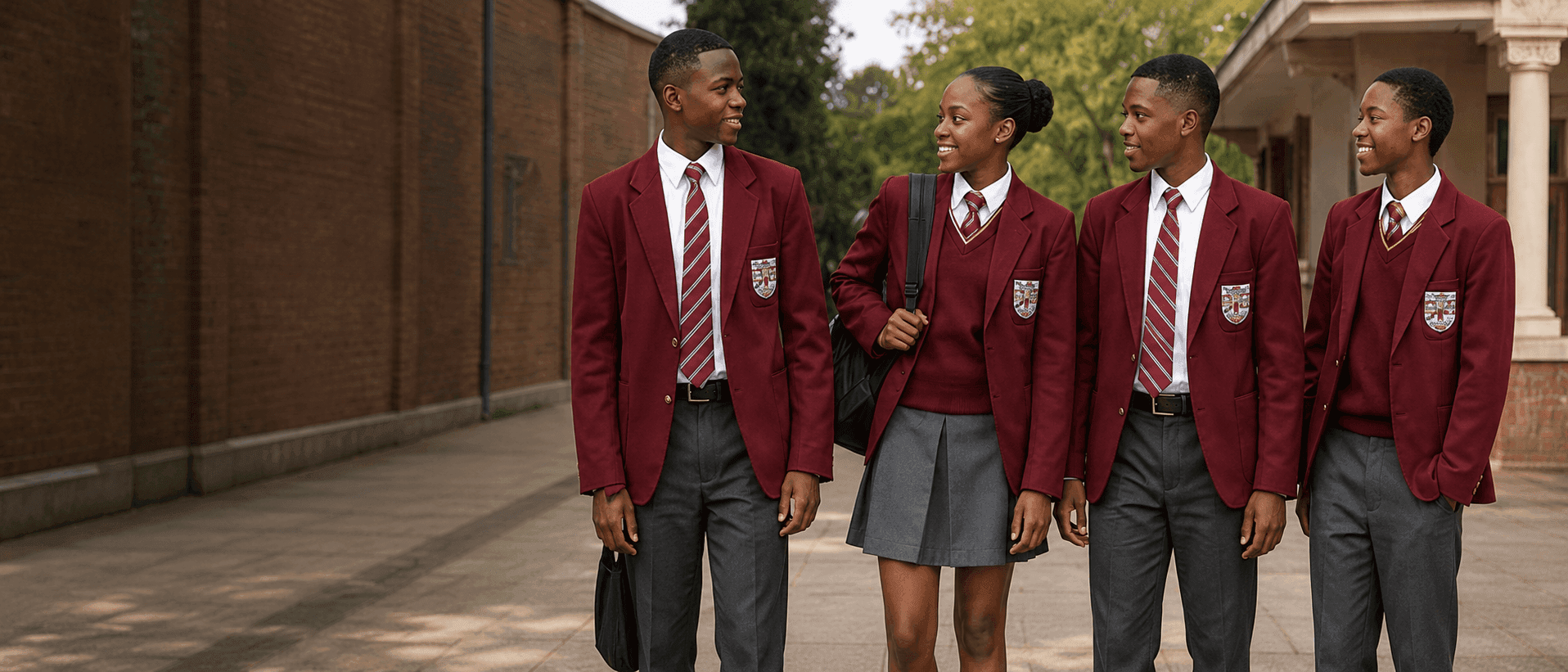 High school learners walking in approved uniforms